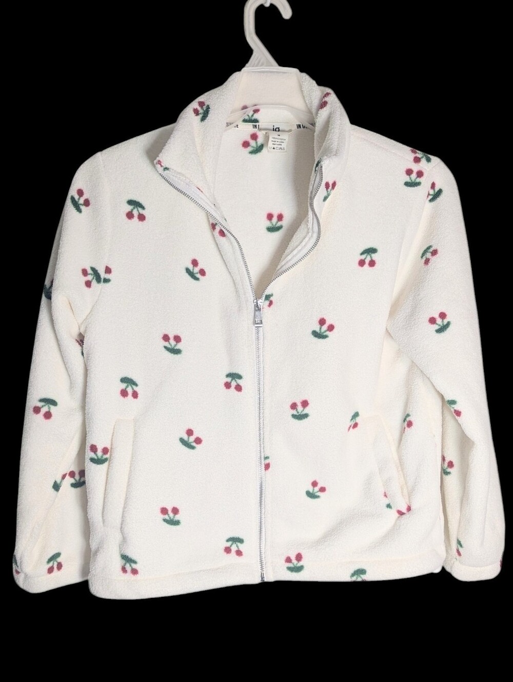 Cherry Print Fleece Full Zip Women's Jacket Coquette Novelty Fruit Print Medium